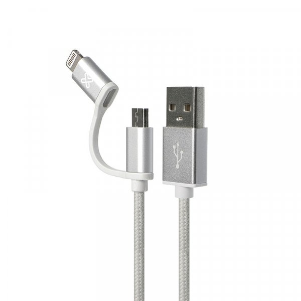 Cable KlipX 2 en 1 con conector Lightning y Micro USB Silver