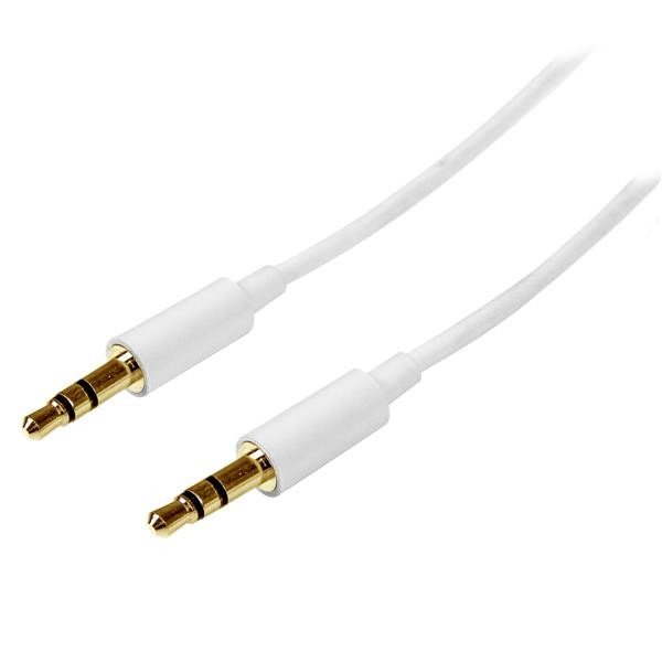 Cable de 2 metros Slim Delgado de Audio Estéreo Mini Jack Plug 3.5mm TRRS Blanco Macho a Macho