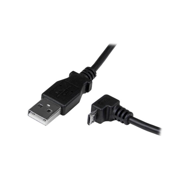 Adaptador 2mts USB A Macho a Micro USB B Macho Acodado en Ángulo hacia Abajo para Smartphone Negro