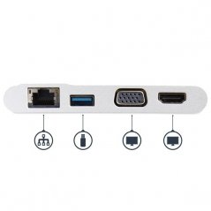 Adaptador Multipuertos USB-C HDMI o VGA 4K - USB 3.0 Blanco y Plateado