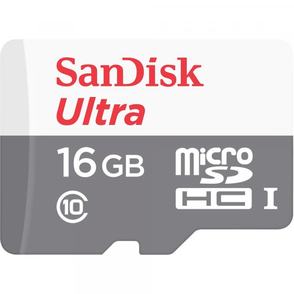 Memoria MicroSDHC 16GB Sandisk, Lectura 48MB/S Clase 10 con Adaptador SD