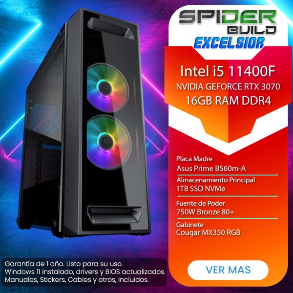 Spider Build Excelsior Intel i5 11400 | RTX 4070 | 32GB...