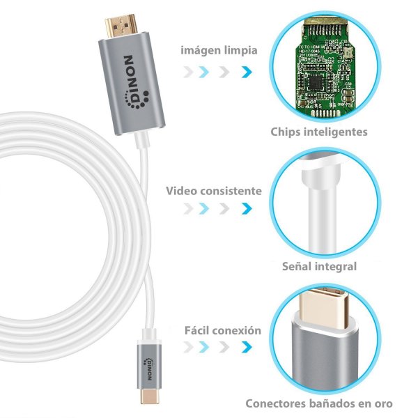 Cable USB-C 3.1 a HDMI 4k 0.9 mts Conector Metálico Gris